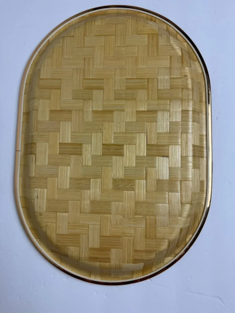 Vintage Mid Century Oval Serving Tray Fruit Still Life Gold Metal Rim Decor